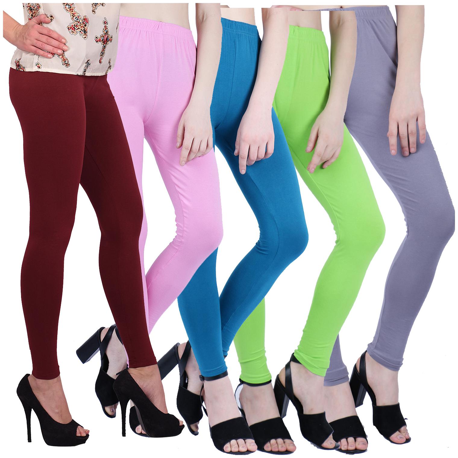 

Robinbosky Cotton Solid Multi Color Ankle Leggings For Women Pack Of 5