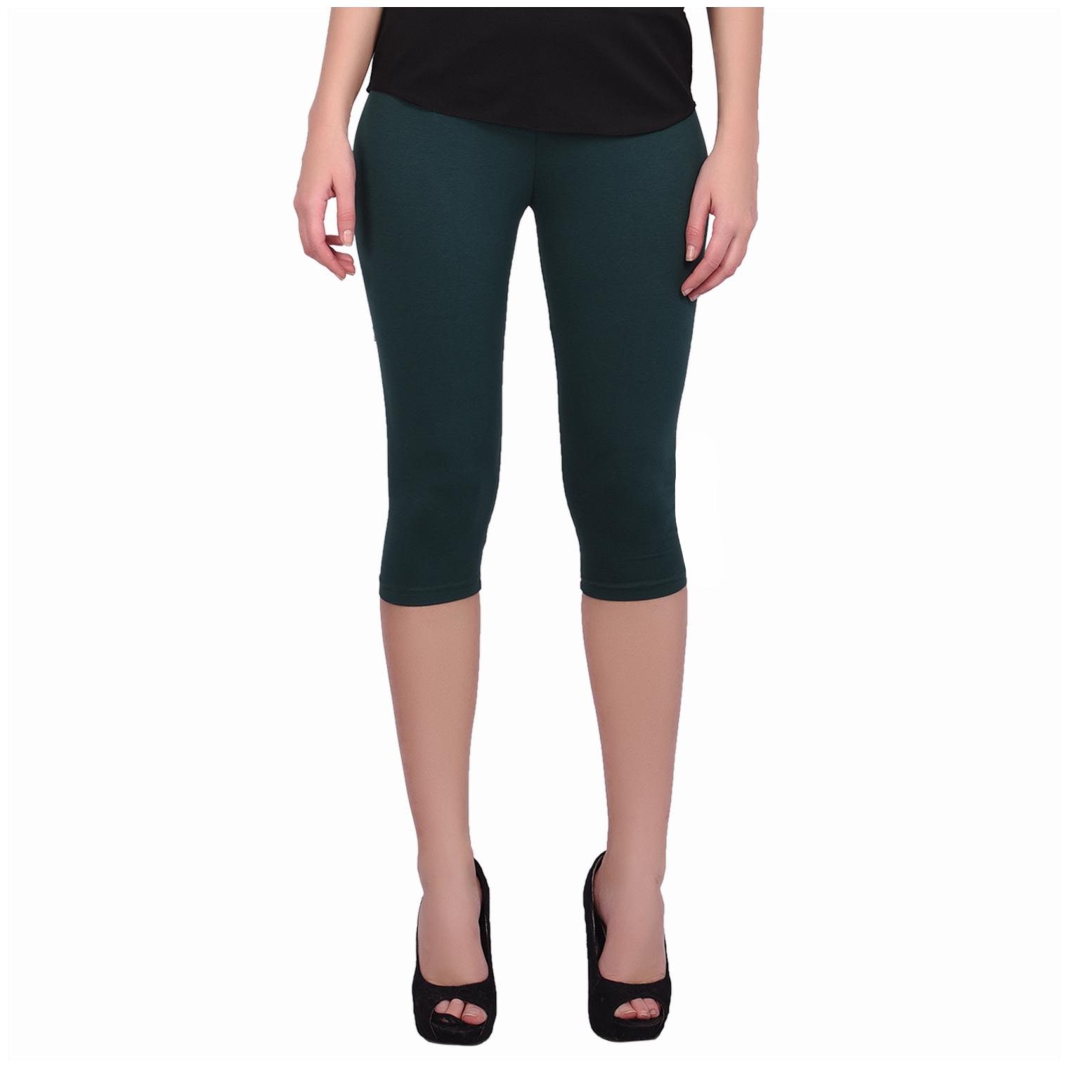 

Robinbosky premium Cotton Lycra stretchable Womens Green Color Capri Leggings