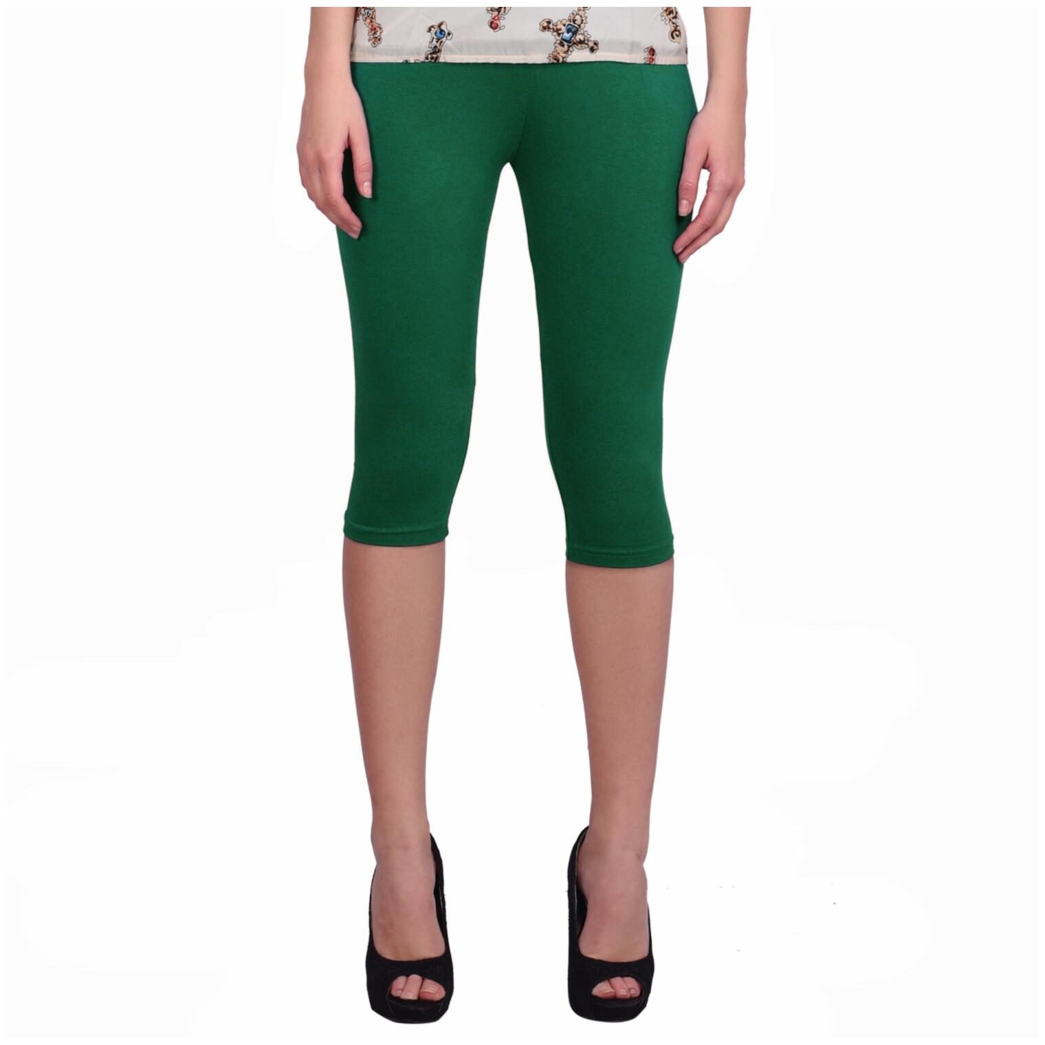 

Robinbosky premium Cotton Lycra stretchable Womens Green Color Capri Leggings