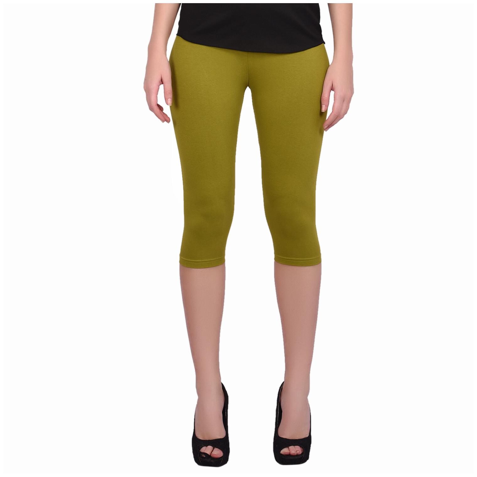 

Robinbosky premium Cotton Lycra stretchable Women Green Color Capri Leggings