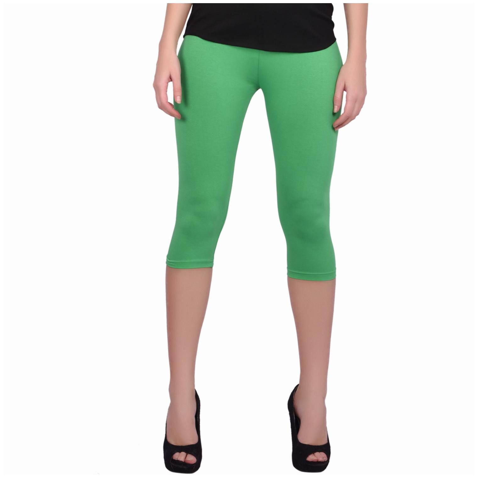 

Robinbosky premium Cotton Lycra stretchable Womens Green Color Capri Leggings