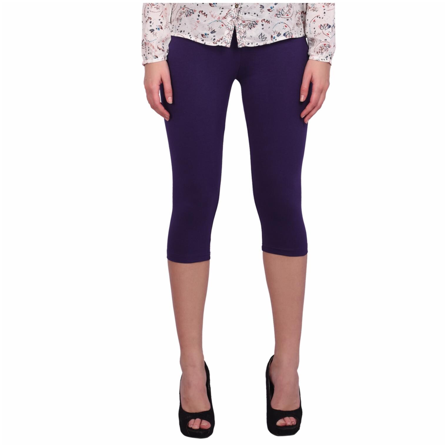 

Robinbosky premium Cotton Lycra stretchable Women Purple Color Capri Leggings