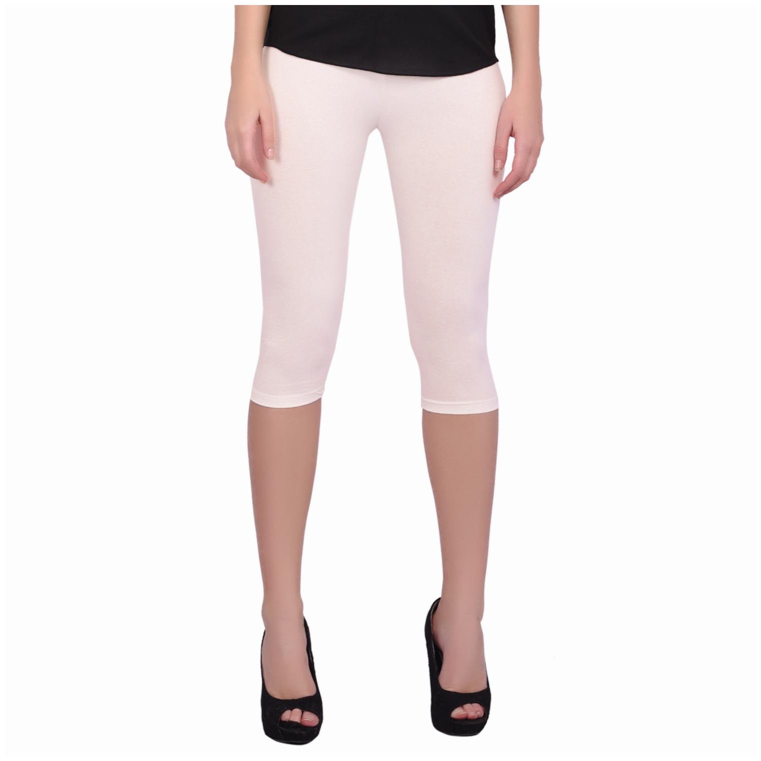

Robinbosky premium Cotton Lycra stretchable Womens Cream Color Capri Leggings