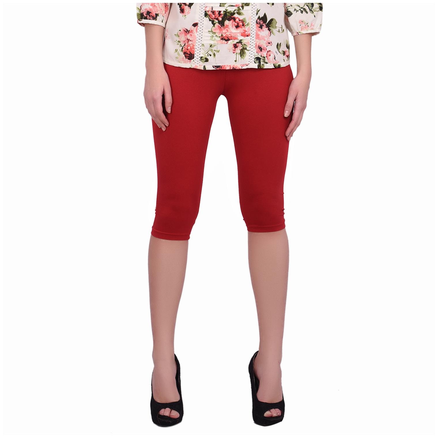 

Robinbosky premium Cotton Lycra stretchable Womens Red Color Capri Leggings
