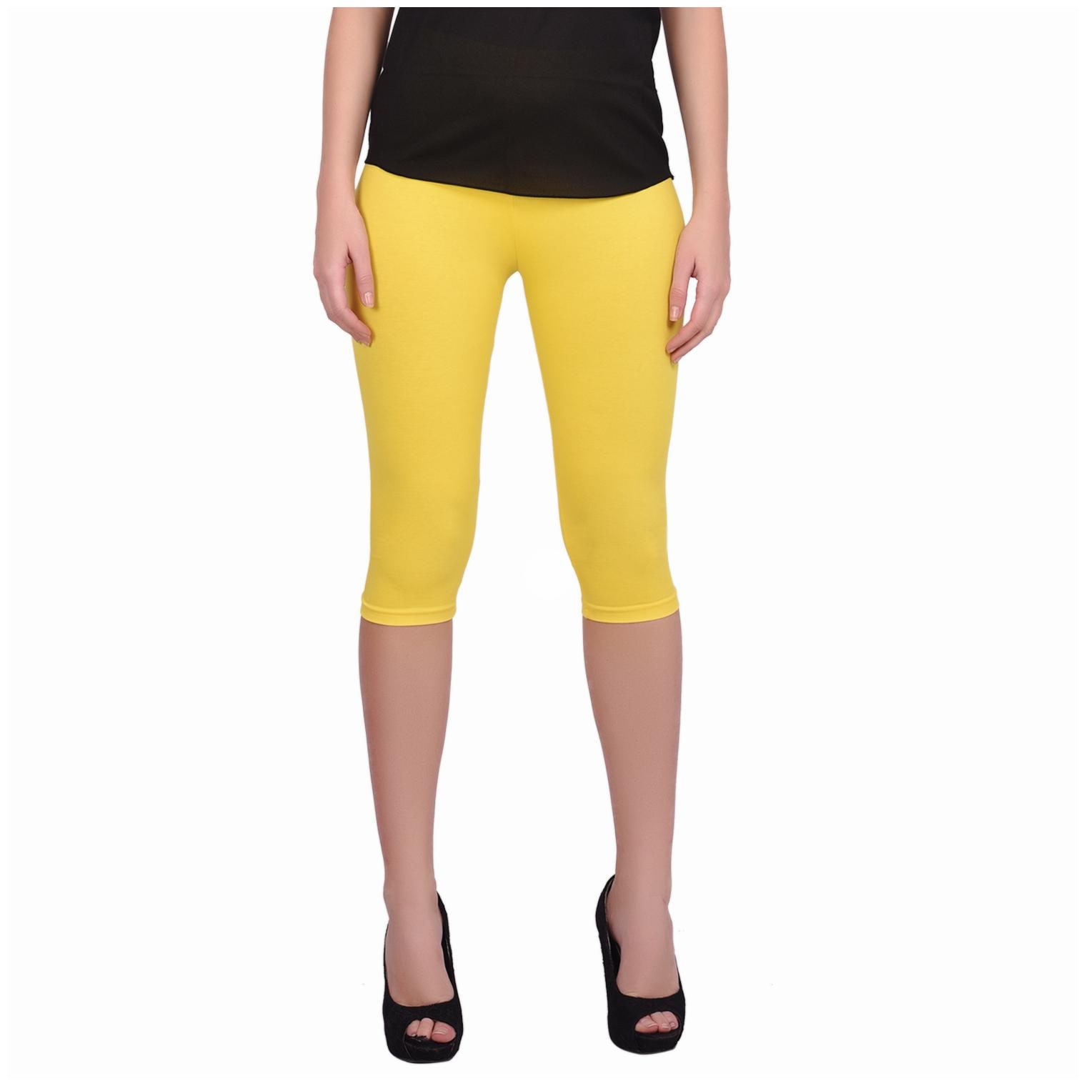 

Robinbosky premium Cotton Lycra stretchable Womens Yellow Color Capri Leggings