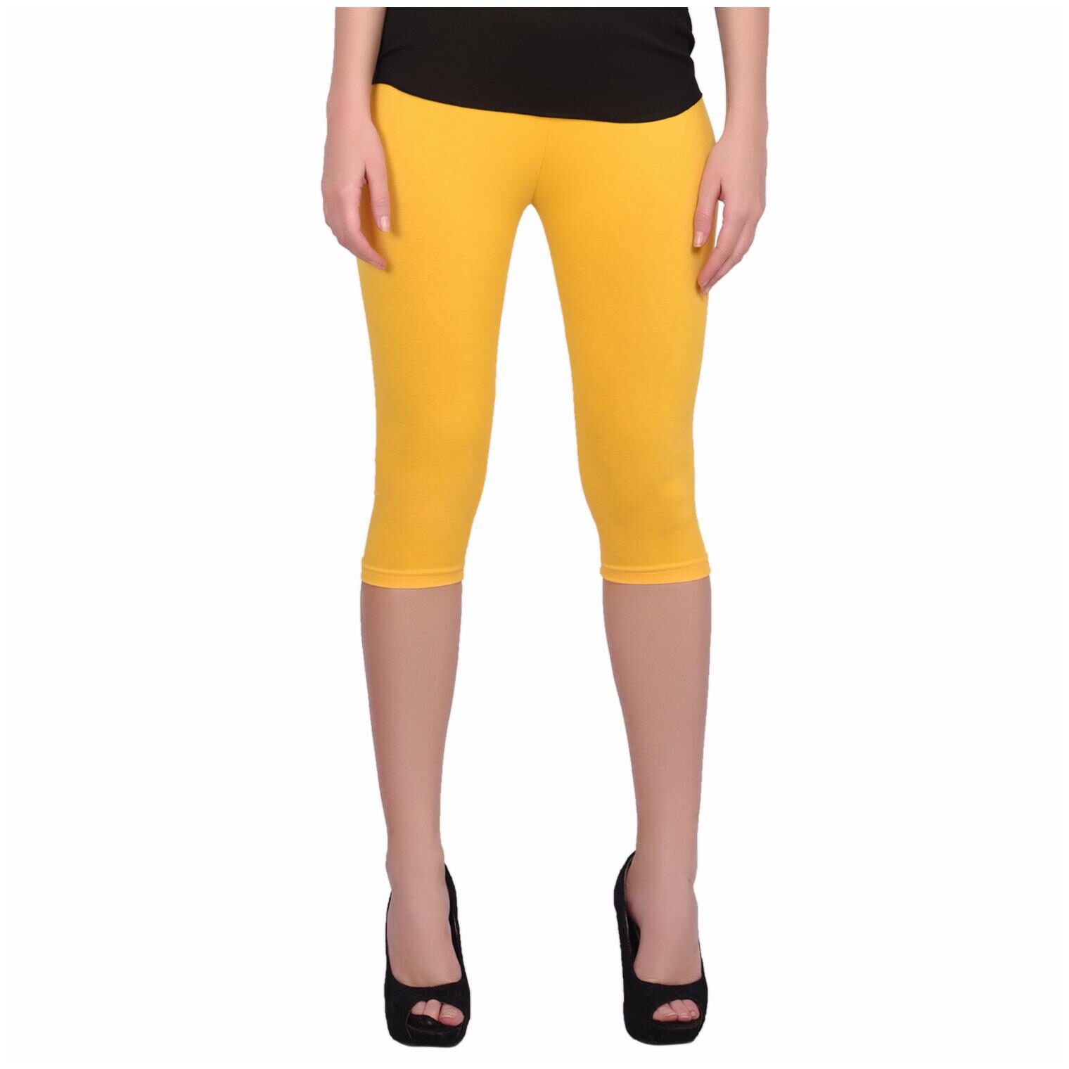 

Robinbosky premium Cotton Lycra stretchable Women Yellow Color Capri Leggings