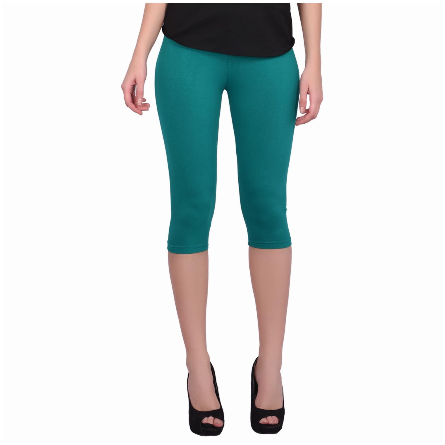 

Robinbosky premium Cotton Lycra stretchable Women Green Color Capri Leggings