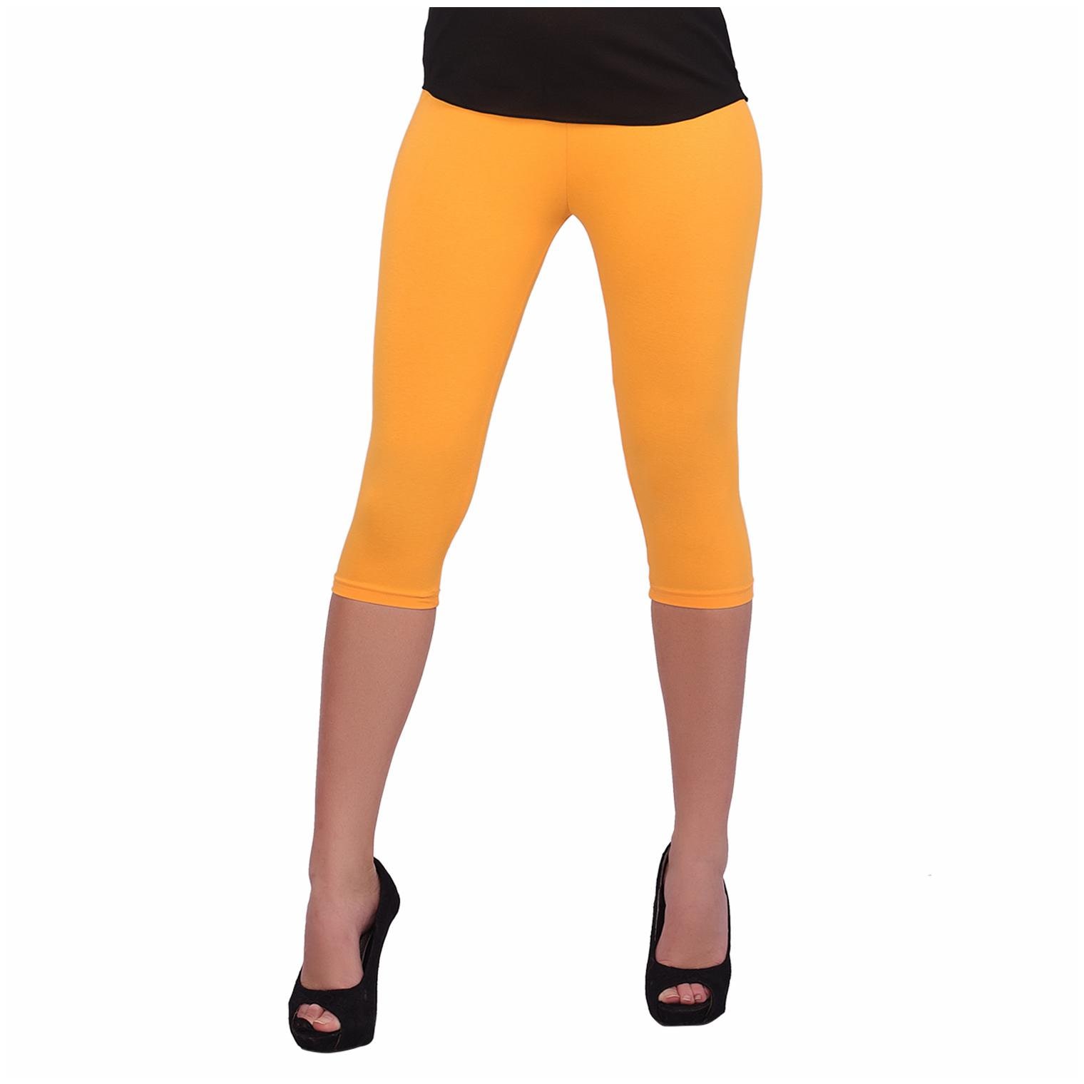 

Robinbosky premium Cotton Lycra stretchable Womens Yellow Color Capri Leggings