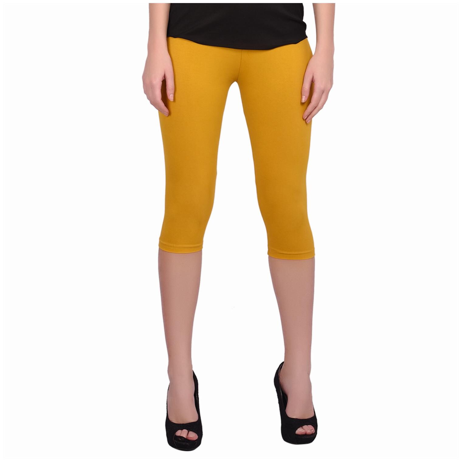 

Robinbosky premium Cotton Lycra stretchable Womens Yellow Color Capri Leggings