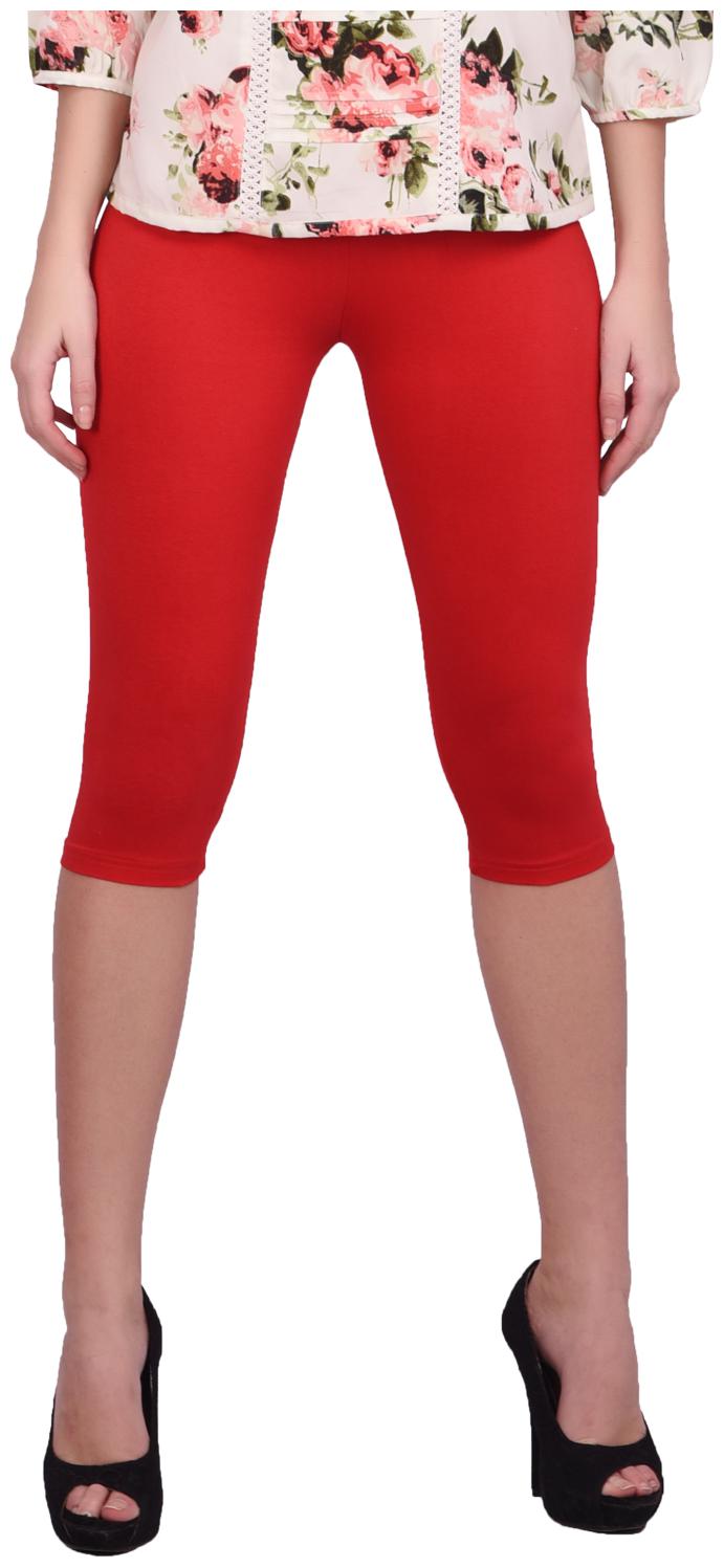 

Robinbosky premium Cotton Lycra stretchable Womens Red Color Capri Leggings