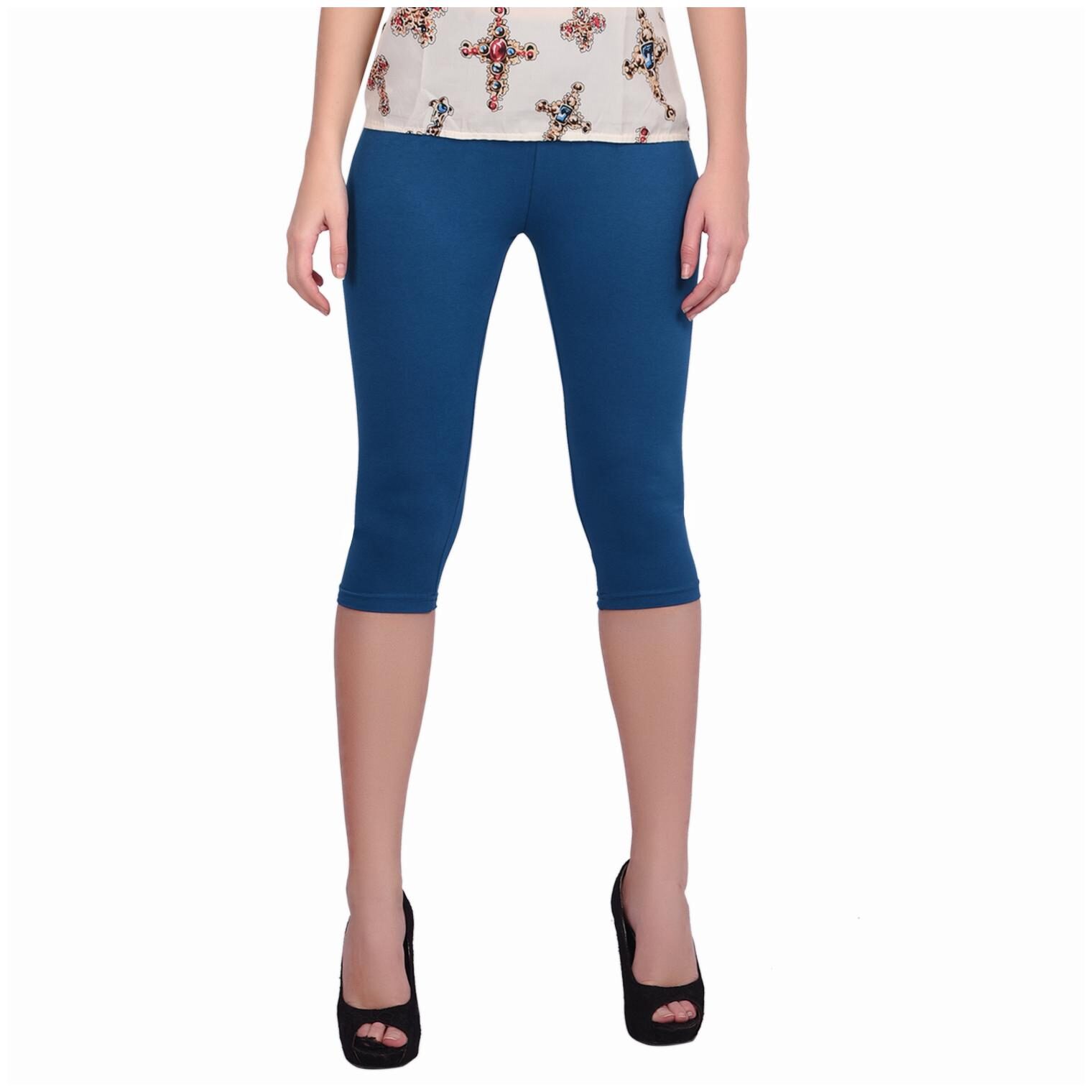 

Robinbosky premium Cotton Lycra stretchable Women Blue Color Capri Leggings