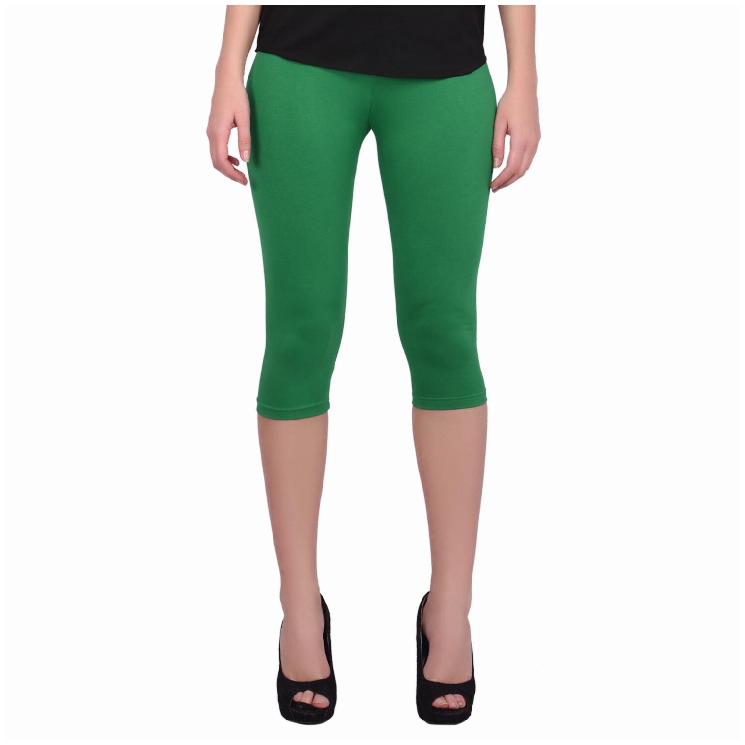 

Robinbosky premium Cotton Lycra stretchable Women Green Color Capri Leggings