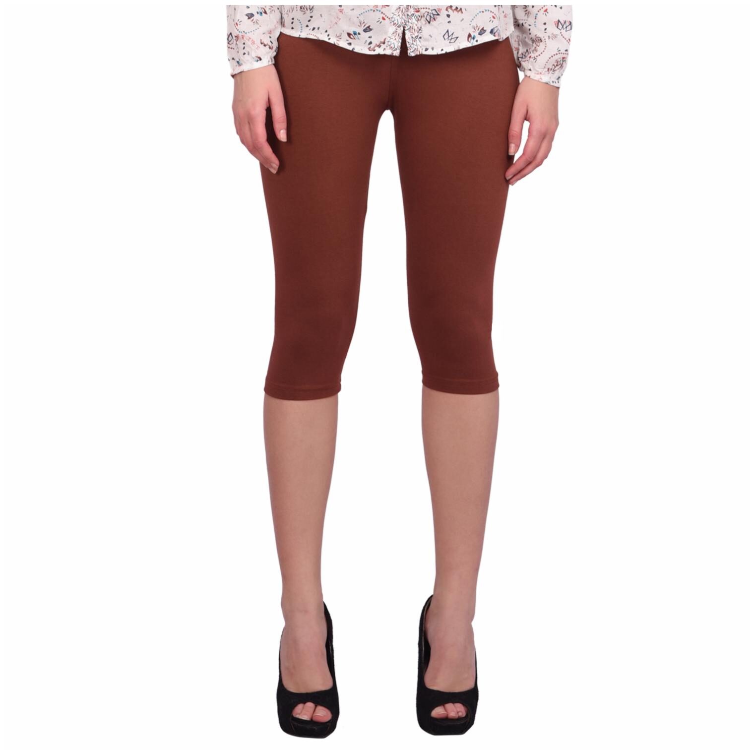 

Robinbosky premium Cotton Lycra stretchable Womens Brown Color Capri Leggings