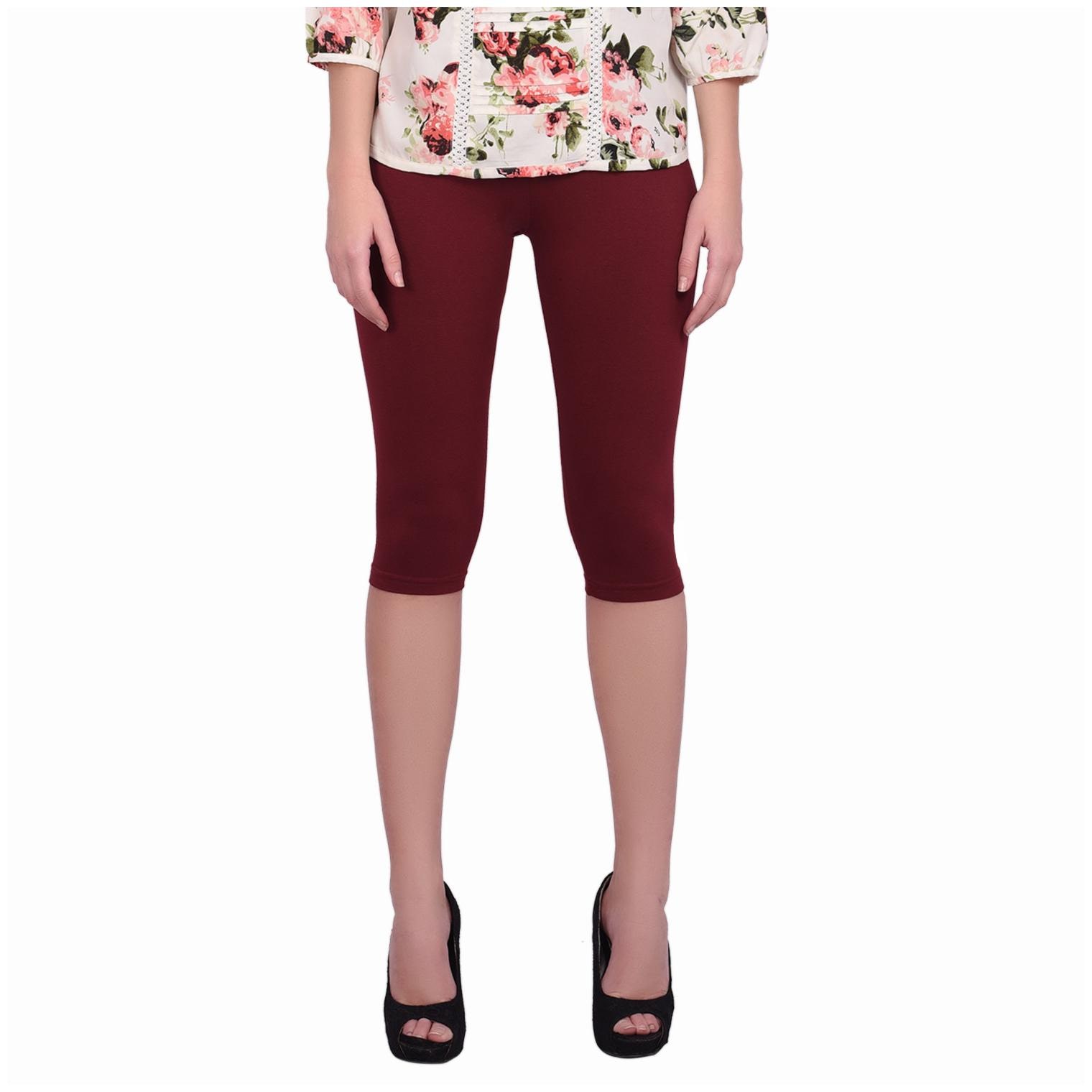 

Robinbosky premium Cotton Lycra stretchable Womens Maroon Color Capri Leggings