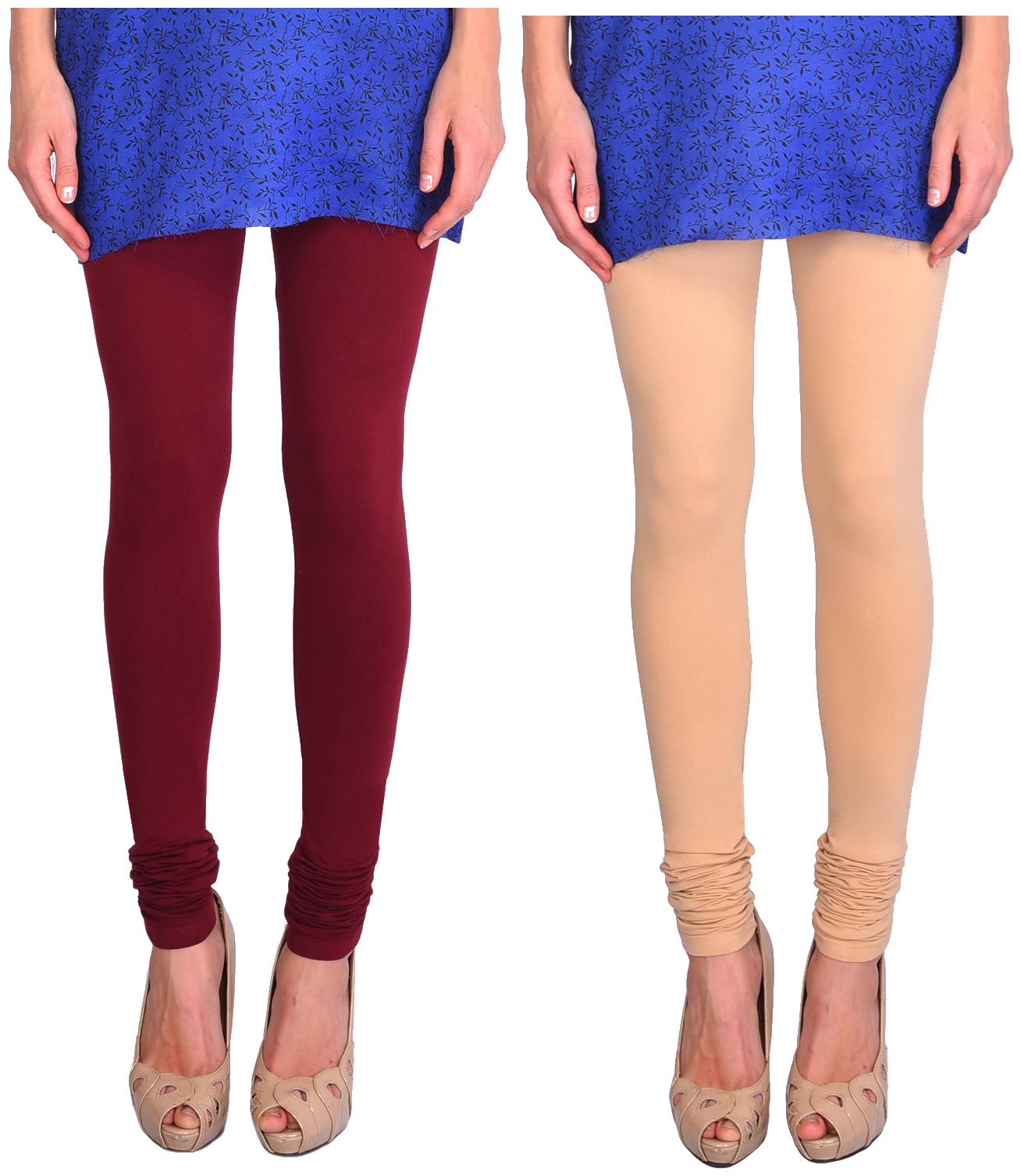 

Robinbosky Women Churidar Leggings Maroon And Skin Value Combo Pack Of 2 (S 011 Maroon And 017 Skin)