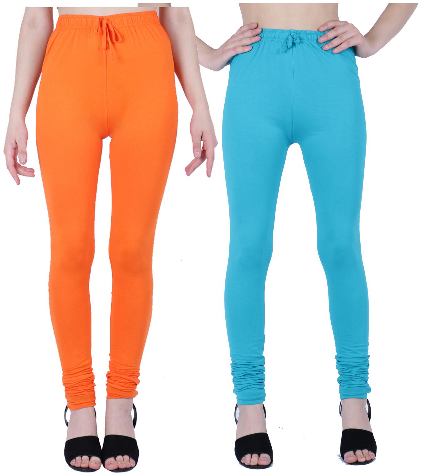 

Robinbosky Women Churidar Leggings Orange And Blue Value Combo Pack Of 2 (L 002 Orange And 060 Aruba Blue)
