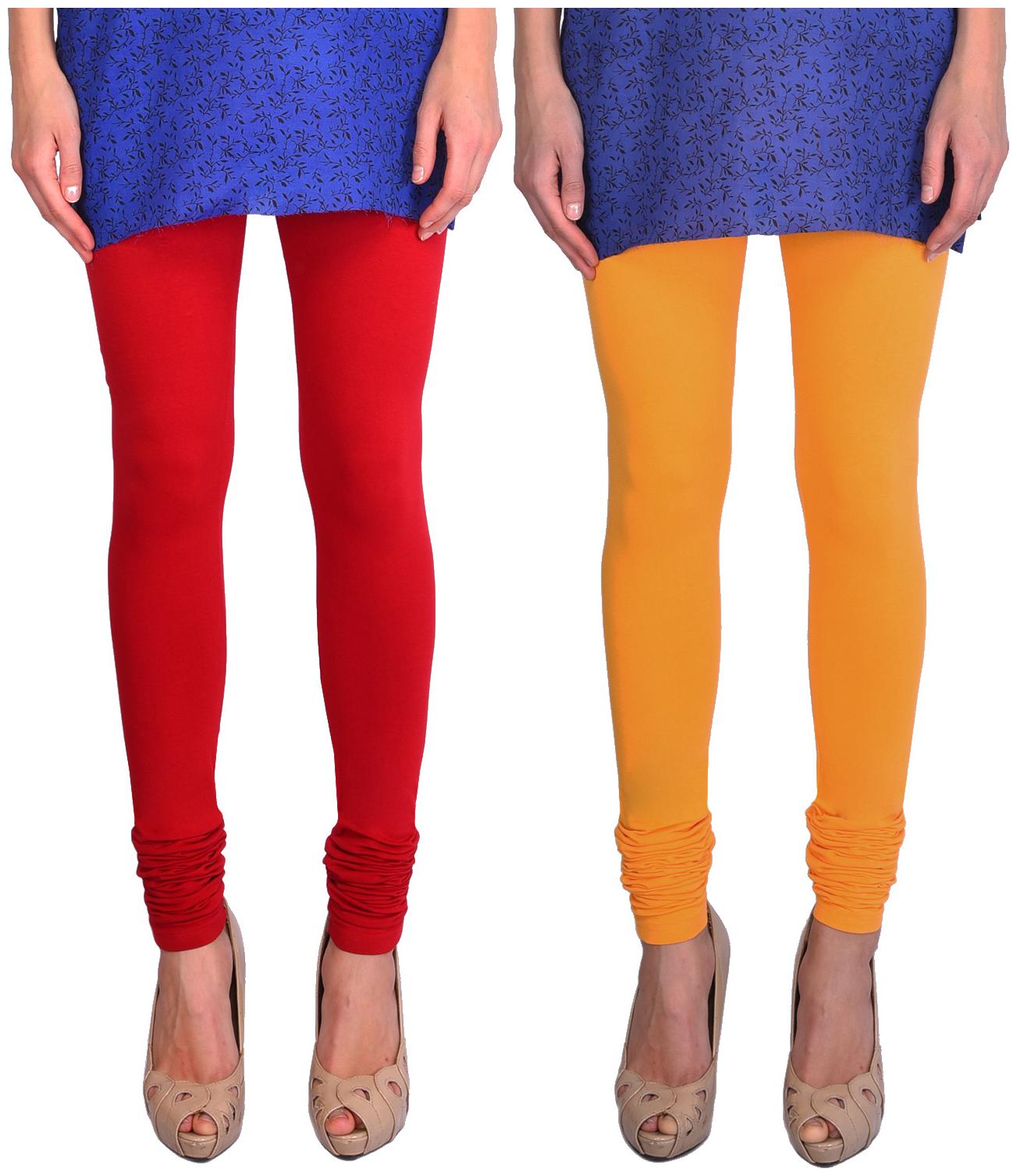 

Robinbosky Women Churidar Leggings Yellow And Red Value Combo Pack Of 2 (L 019 Turmeric And 004 Cherry Red)
