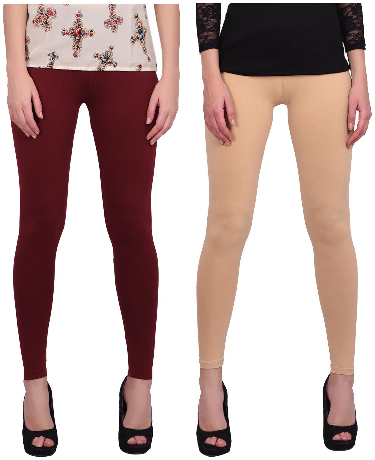 

Robinbosky Women Cotton Leggings Maroon Beige