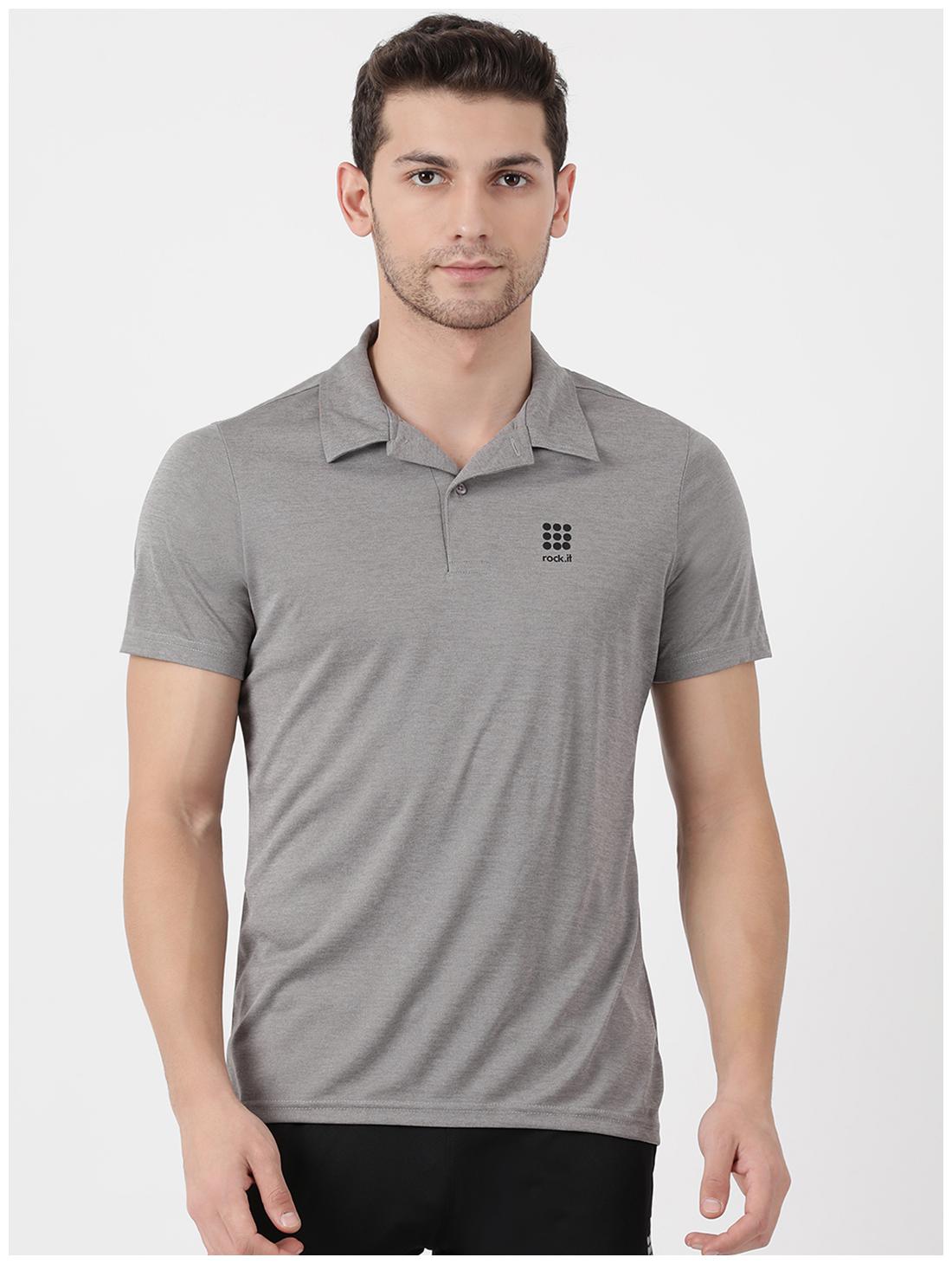 

ROCK IT Men Grey Regular fit Polyester Polo collar T-Shirt - Pack Of 1