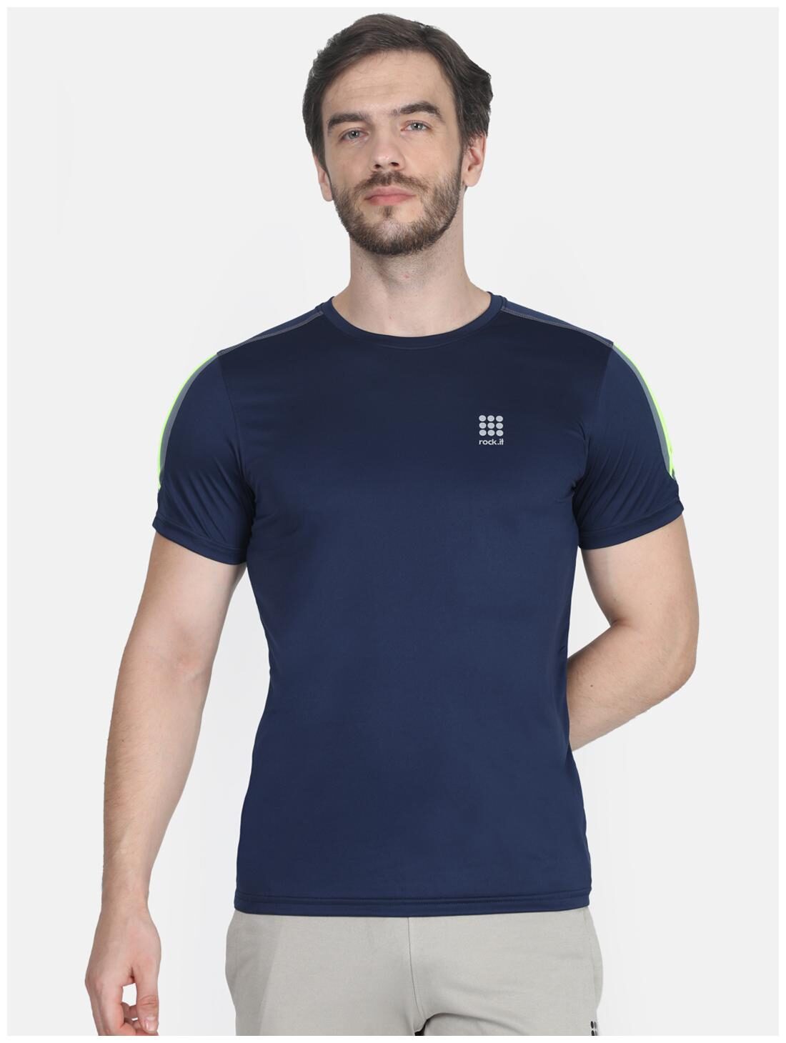 

ROCK IT Men Navy blue Regular fit Polyester Round neck T-Shirt - Pack Of 1