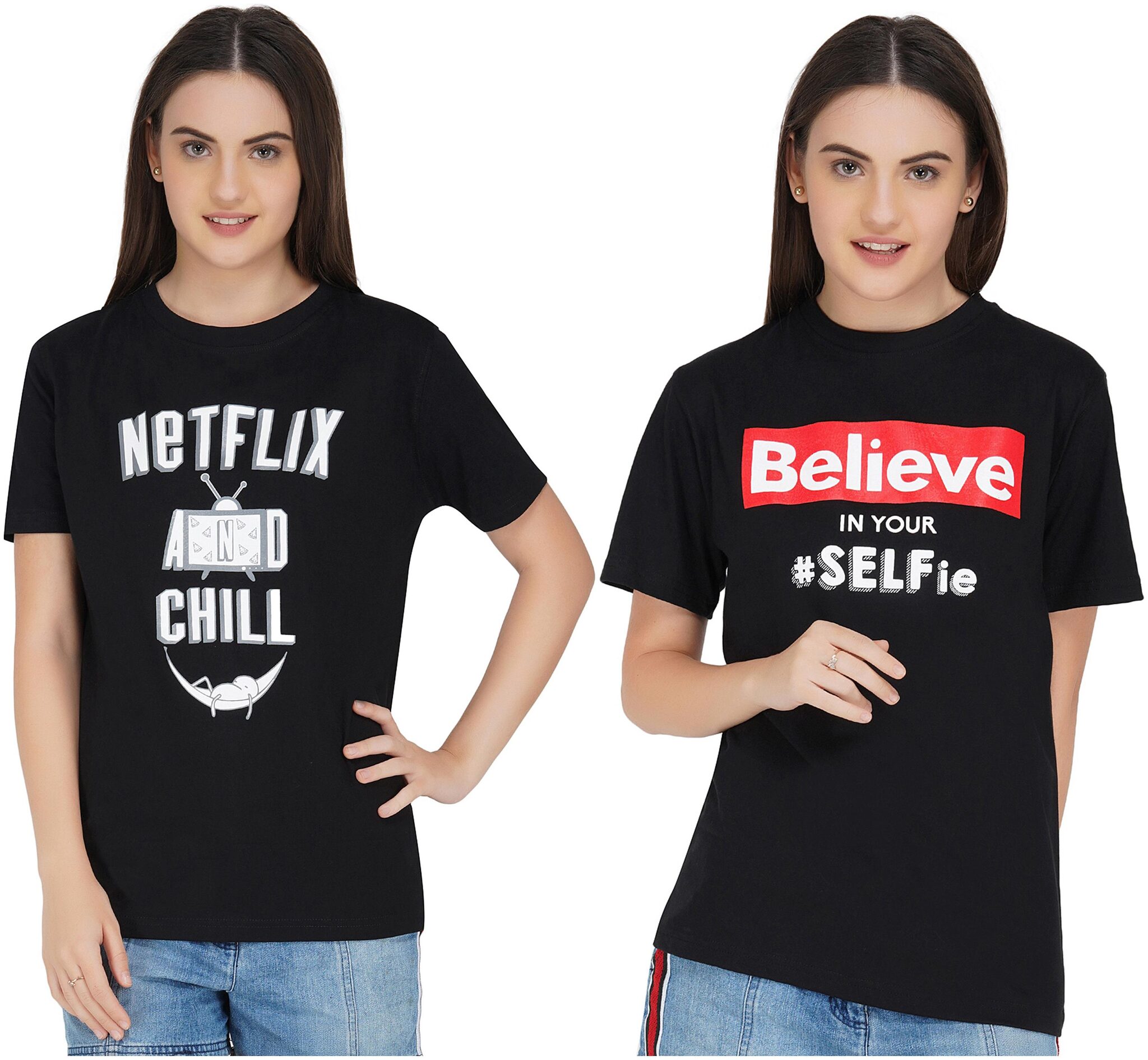 

Rock Paper Scissors Women Black Slim fit Round neck Cotton T shirt