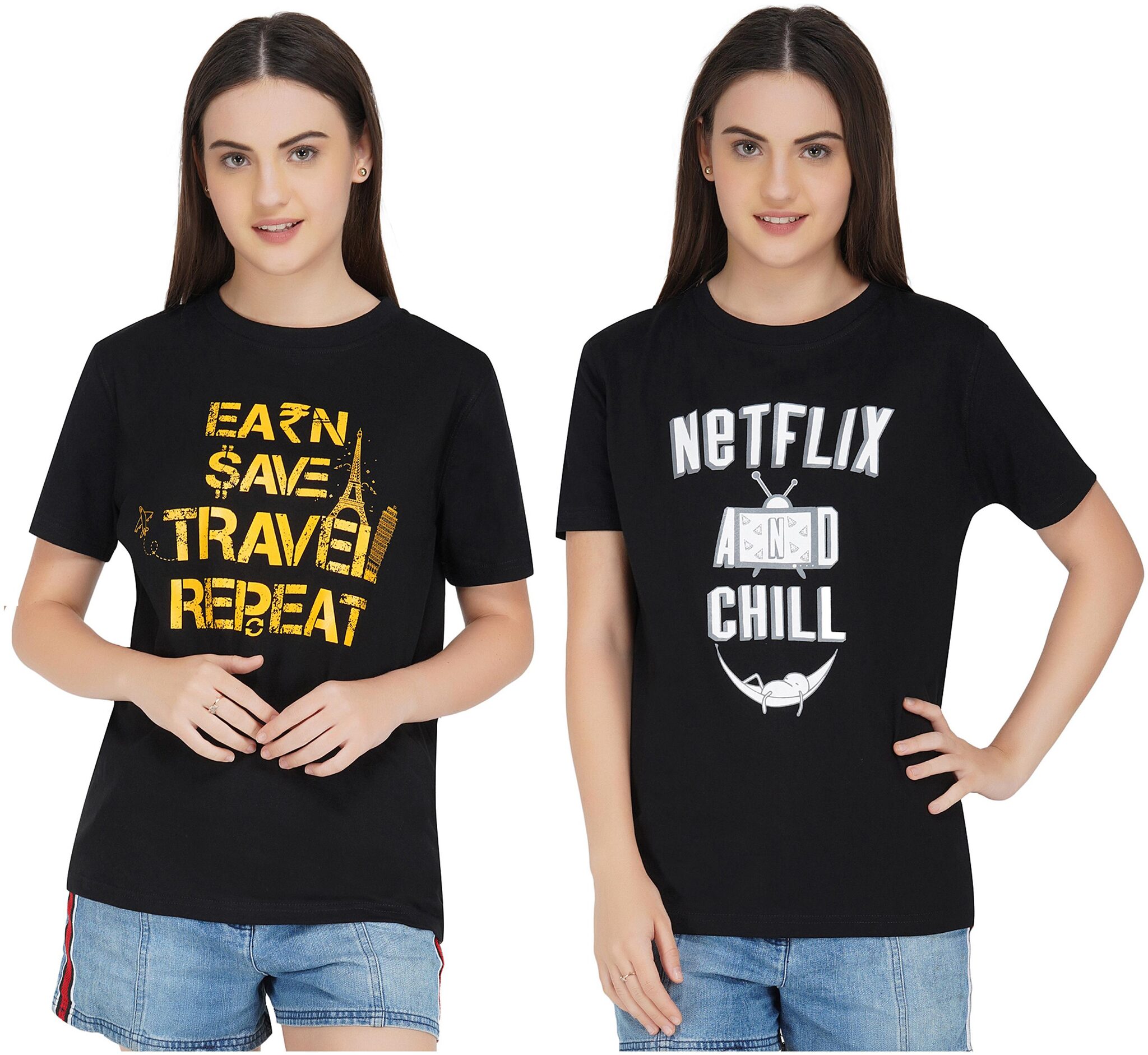 

Rock Paper Scissors Women Black Slim fit Round neck Cotton T shirt