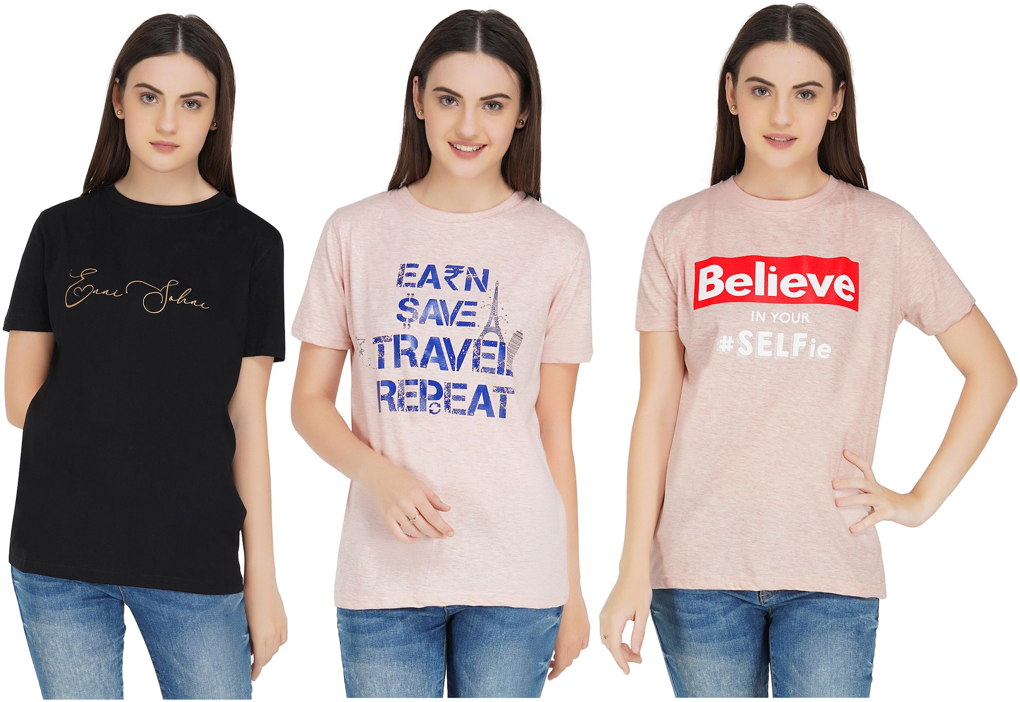 

Rock Paper Scissors Women Pink Black Slim fit Round neck Cotton T shirt