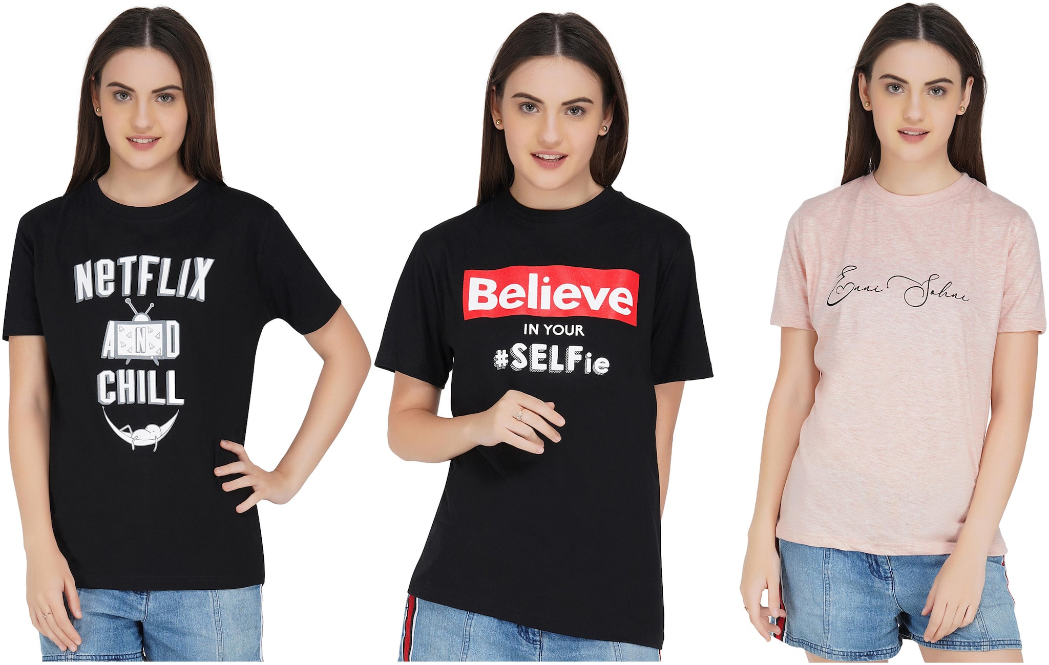 

Rock Paper Scissors Women Black Pink Slim fit Round neck Cotton T shirt