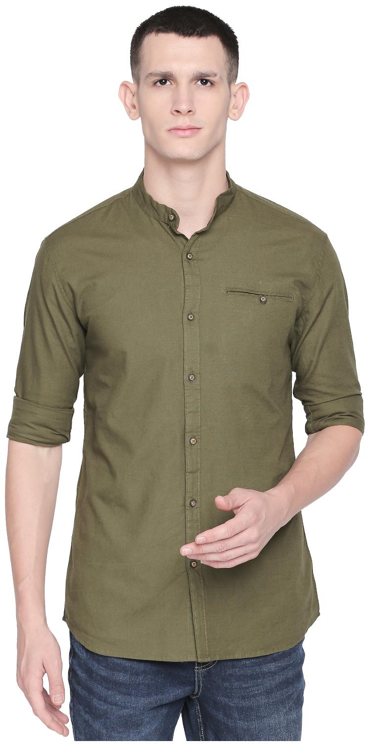 

ROLLER FASHION Men Green Solid Slim Fit Casual Shirt