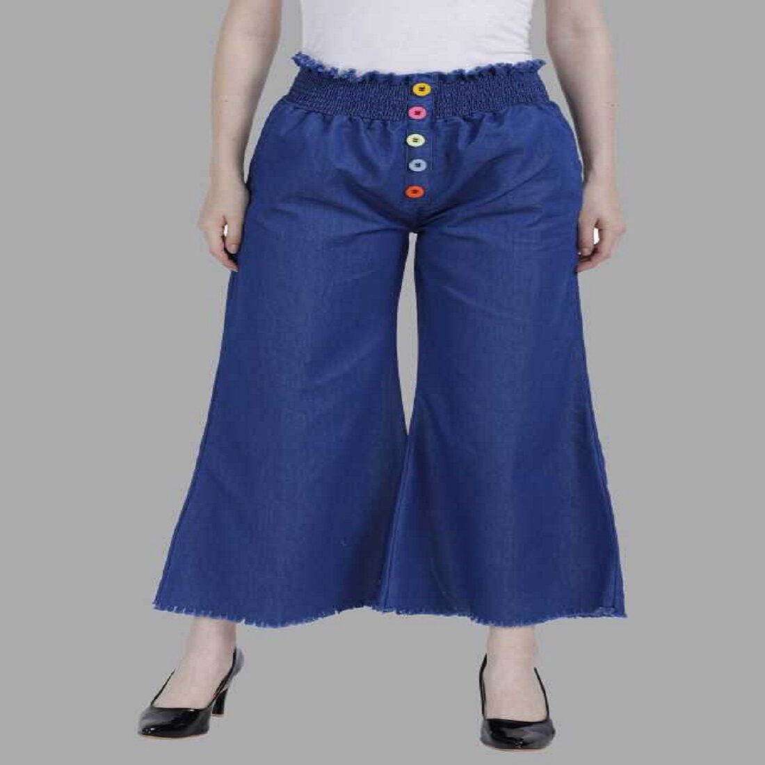 

Romile Blue Solid Wide Leg Palazzo