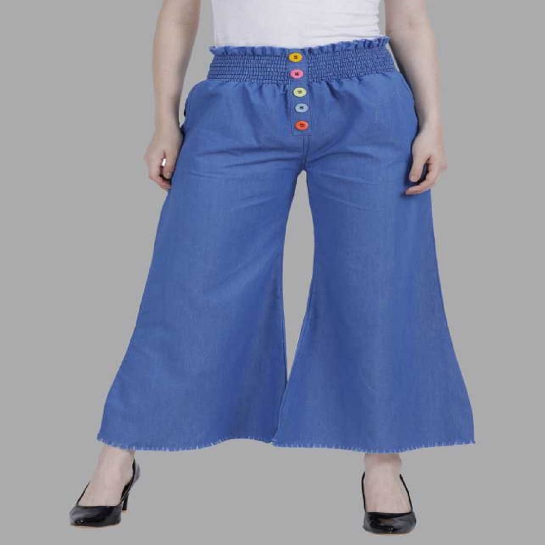 

Romile Blue Solid Wide Leg Palazzo