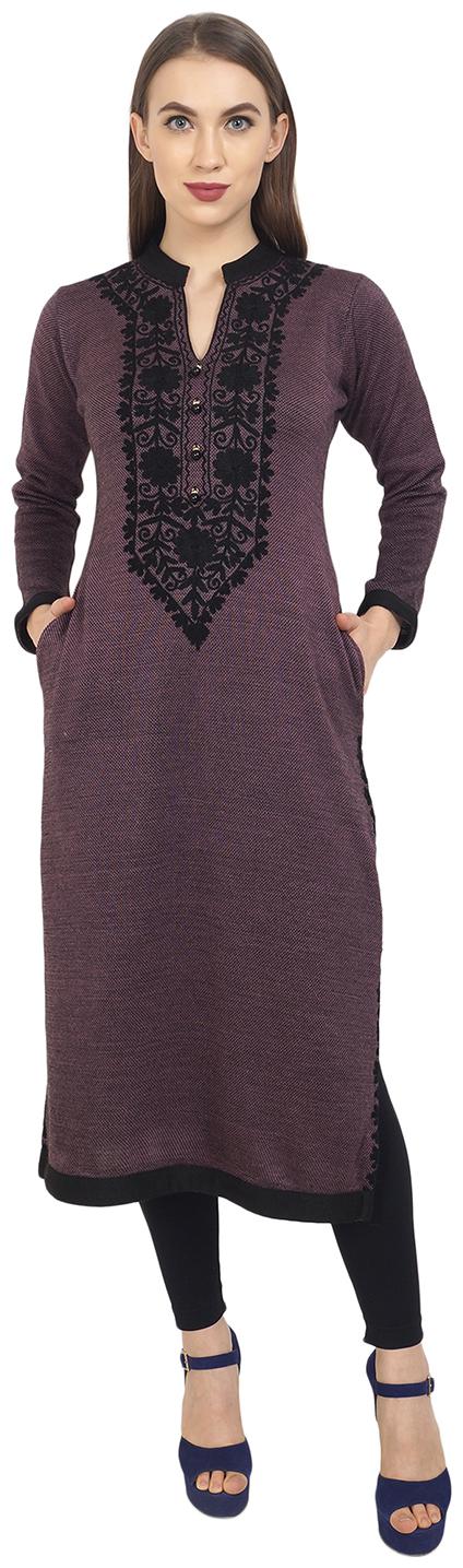 

ROSARY Women Purple Embroidered Straight Kurti