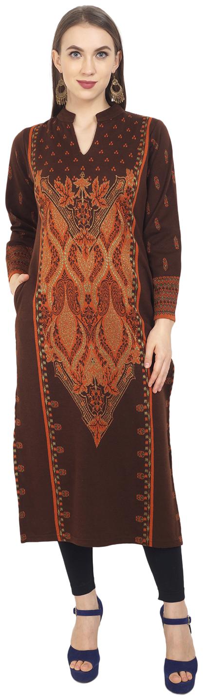 

ROSARY Women Brown Floral Straight Kurti