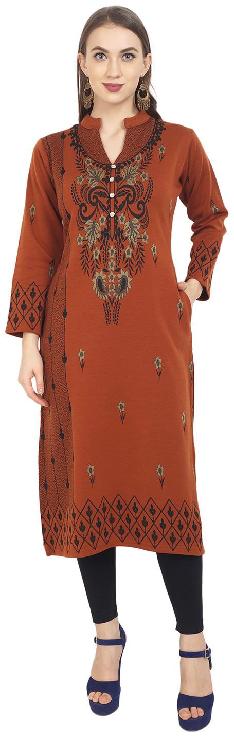 

ROSARY Women Brown Floral Straight Kurti