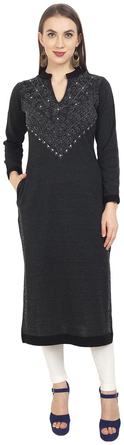 

ROSARY Women Black Embroidered Straight Kurti