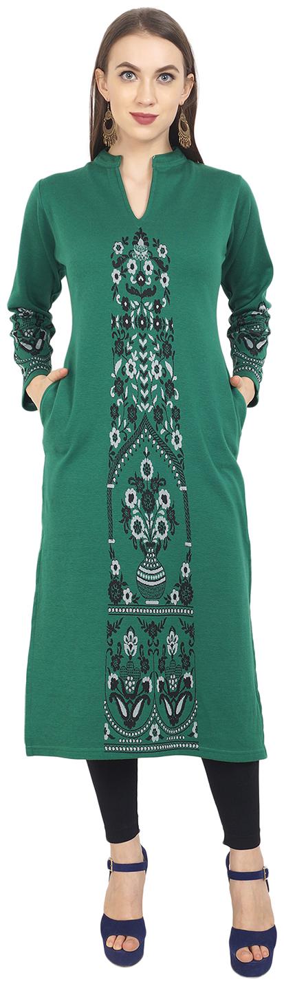 

ROSARY Women Green Floral Straight Kurti