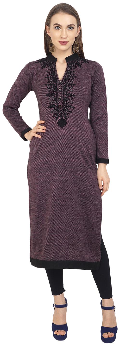 

ROSARY Women Purple Embroidered Straight Kurti