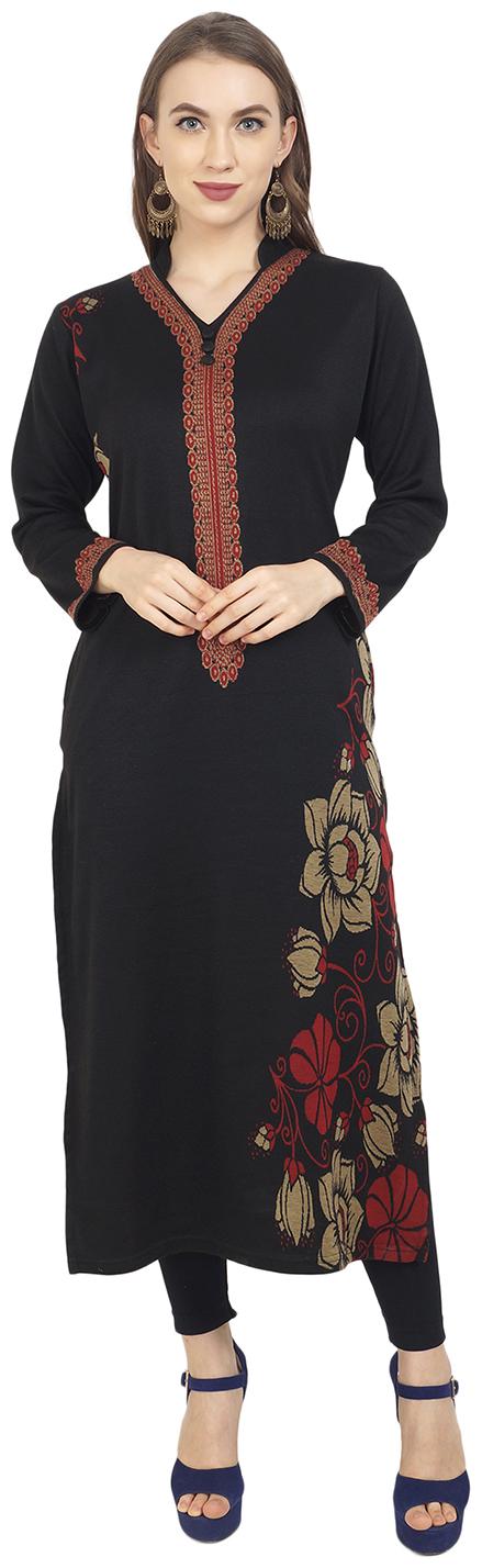 

ROSARY Women Black Floral Straight Kurti