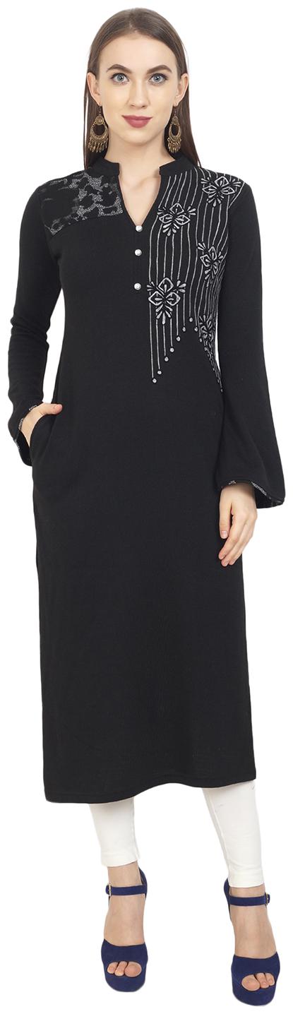 

ROSARY Women Black Embroidered Straight Kurti