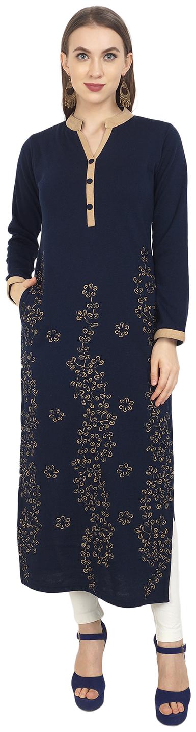 

ROSARY Women Navy Blue Embroidered Straight Kurti