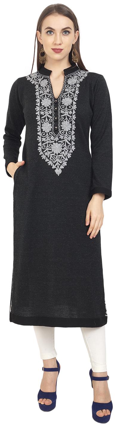 

ROSARY Women Black Embroidered Straight Kurti