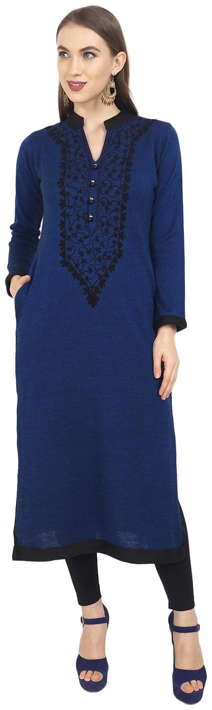 

ROSARY Women Blue Embroidered Straight Kurti