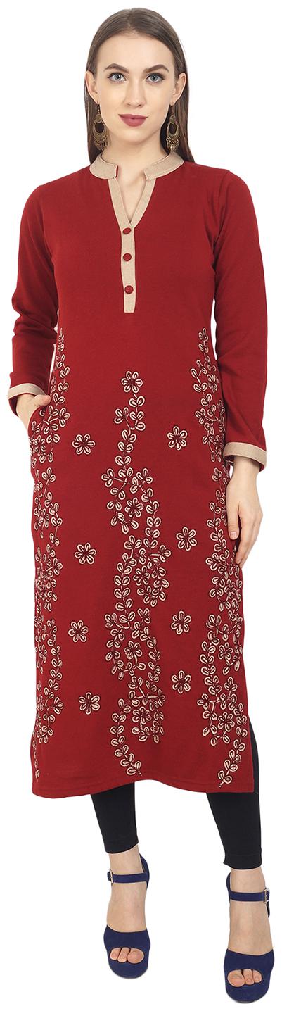 

ROSARY Women Maroon Embroidered Straight Kurti