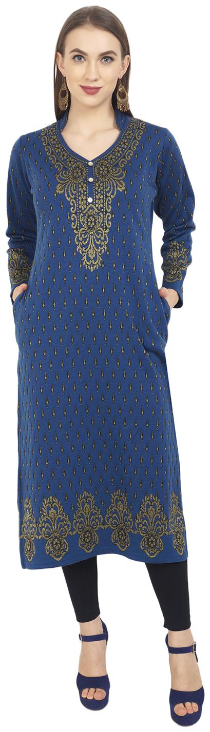 

ROSARY Women Blue Floral Straight Kurti