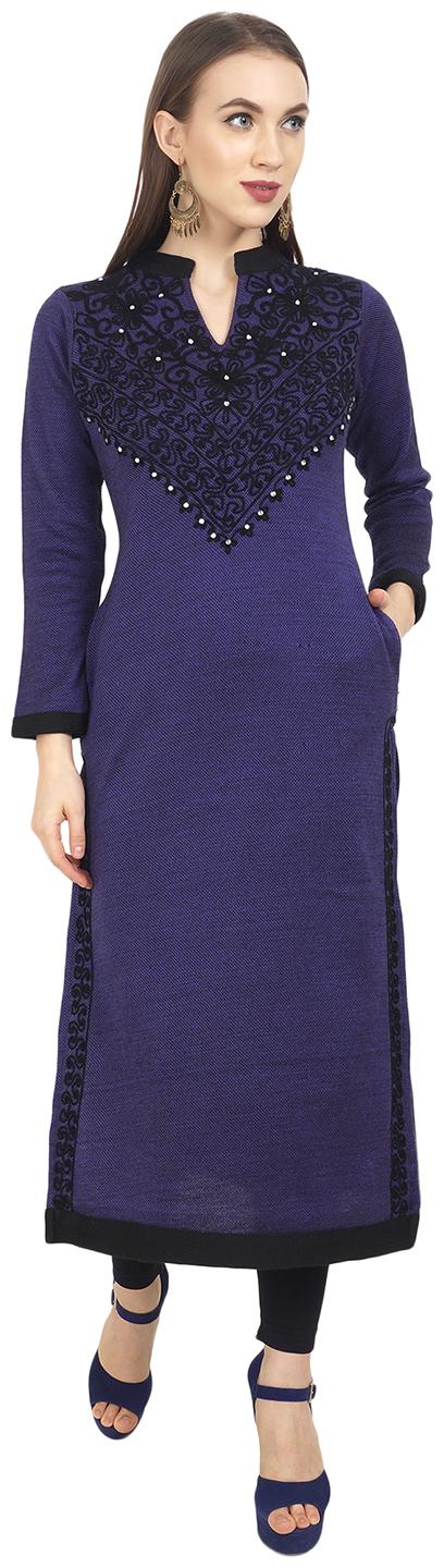

ROSARY Women Purple Embroidered Straight Kurti