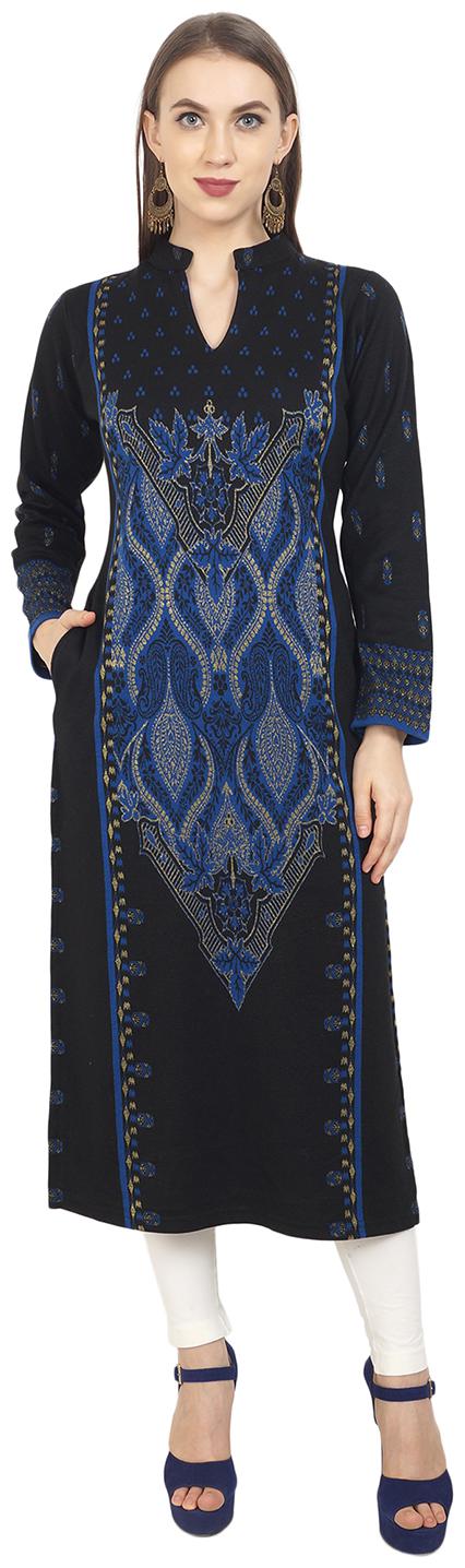 

ROSARY Women Black Floral Straight Kurti