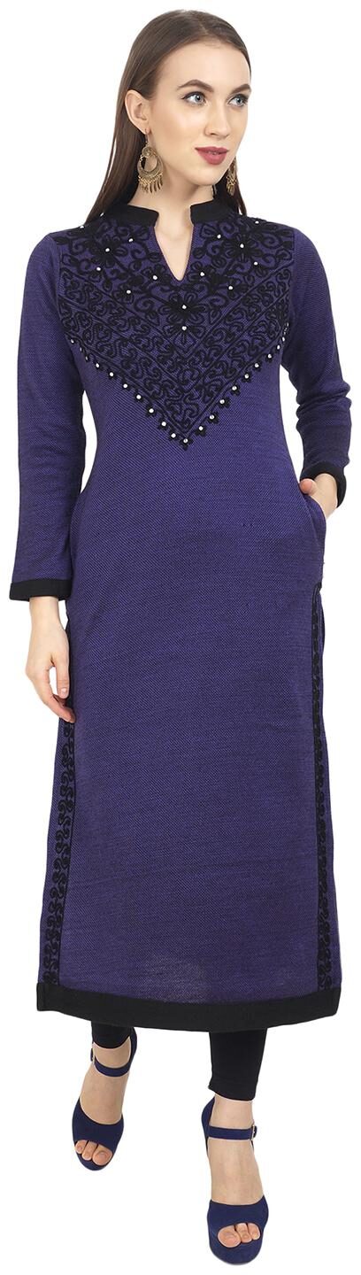 

ROSARY Women Purple Embroidered Straight Kurti
