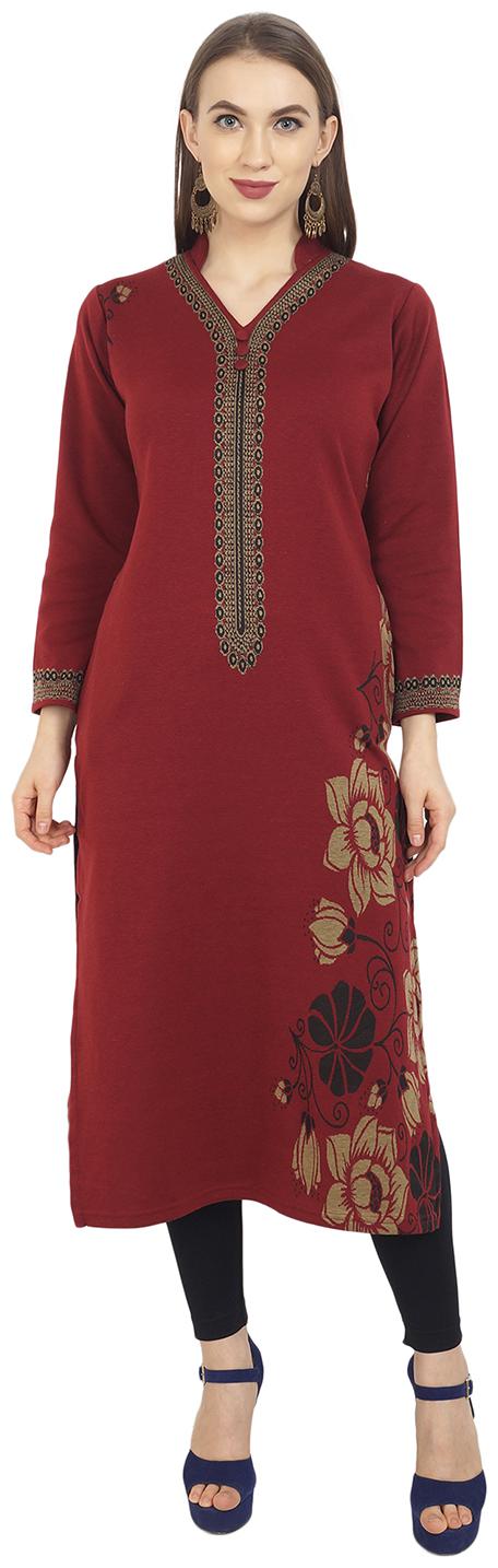 

ROSARY Women Maroon Floral Straight Kurti