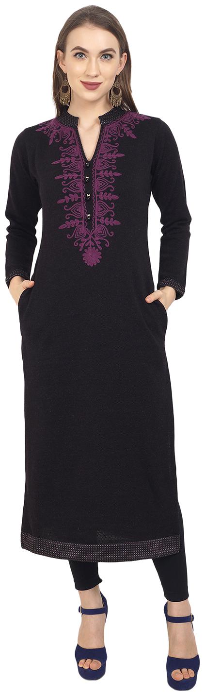

ROSARY Women Wine Embroidered Straight Kurti