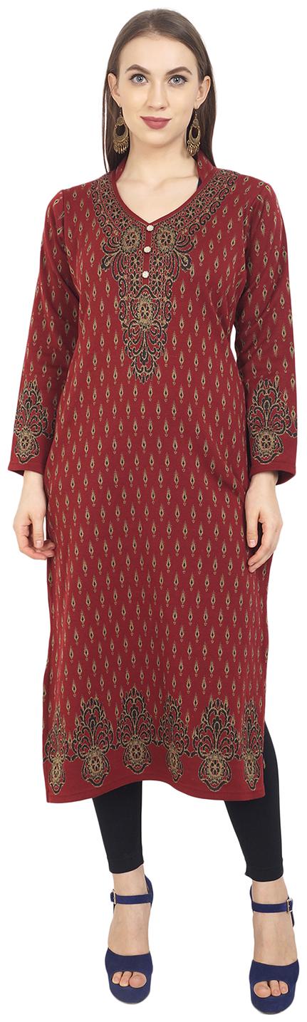 

ROSARY Women Maroon Floral Straight Kurti
